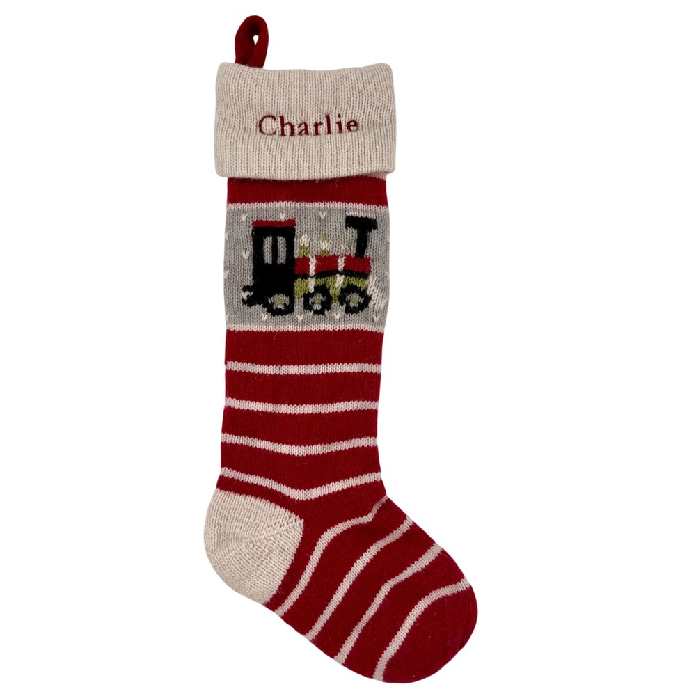 Pottery Barn Kids Train Christmas Stocking Red White Good Charlie Personalised